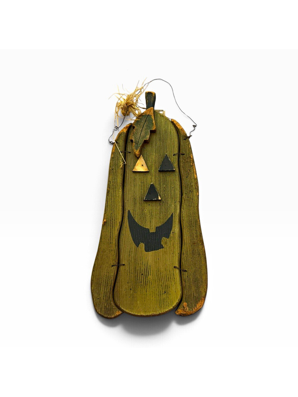 Wood Pumpkin Jack O Lantern Halloween Vertical Door/Wall Hanging Decor Green